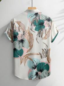 Genlund 男士度假花卉印花纽扣休闲短袖衬衫（不对称剪裁） - 彩色 - 查看 2