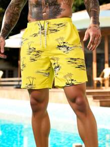 Manfinity Swimmode Men's Coconut Tree Print Casual Beach Shorts - Multicolor - View 5