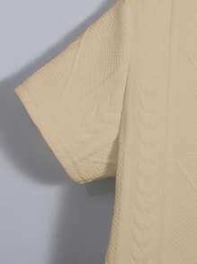 SHEIN Leap Crew 男童字母拼接細節t恤和短褲 - 卡其色 - 查看 5