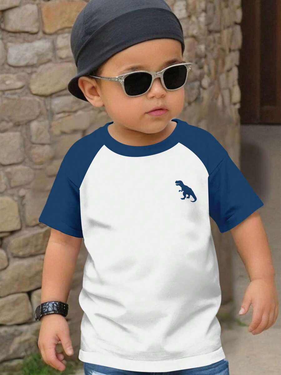 SHEIN Young Boys' Casual And Simple Dinosaur Printed Pullover Short Sleeve T-Shirt, Suitable For Summer - Multicolor - View 1