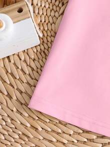 SHEIN Young Girl Casual Minimalist Pattern Short Sleeve Round Neck T-Shirt, Suitable For Summer - Pink - View 5