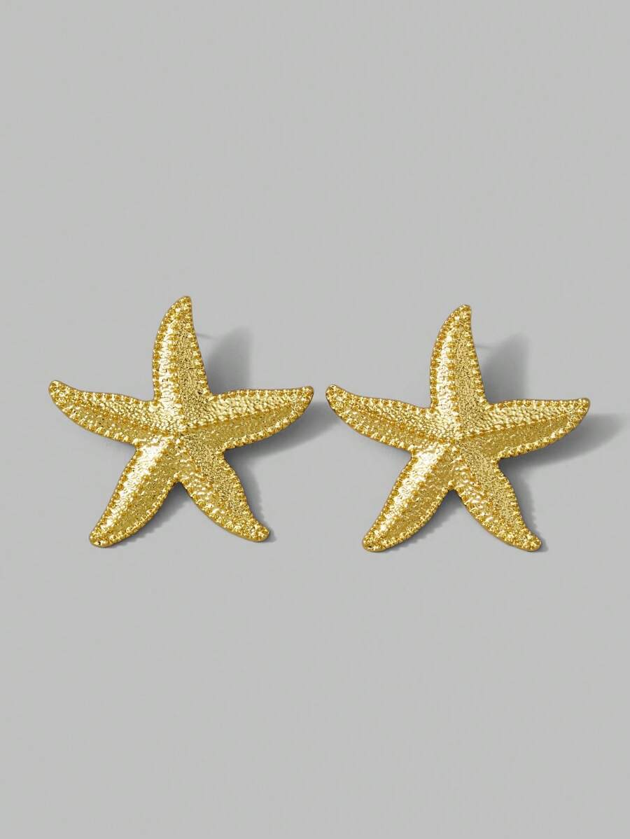 Ontre 时尚夸张的金色星星耳环，适合度假 - 金色 - 查看 1