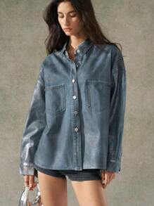 LYSMO Women's Denim Hot Silver Jackets And Coats Simple, Stylish And Casual Everyday Sense Of Future Technology 2025 New Arrivel Summer - Blue - View 5