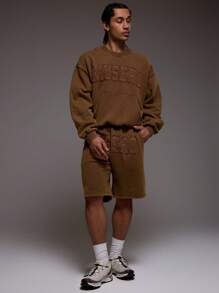 Jersey Raised 'Musero' 做旧 Logo 圆领带口袋运动服上衣（仅限上衣） - 咖啡棕 - 查看 5
