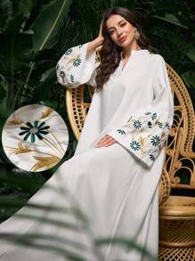 Al Najma 女士纯色梭织刺绣阿拉伯连衣裙，阿拉伯连衣裙，端庄