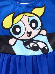 THE POWERPUFF GIRLS X SHEIN Baby Girl Cute Blossom, Bubbles, Buttercup Pattern Splice Mesh Bodysuit - Multicolor - View 5