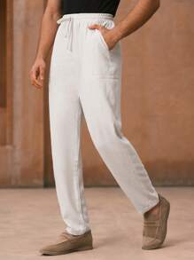 Manfinity VCAY Pantalones casuales de cintura media y pierna recta tejidos para hombre, adecuados para el verano
