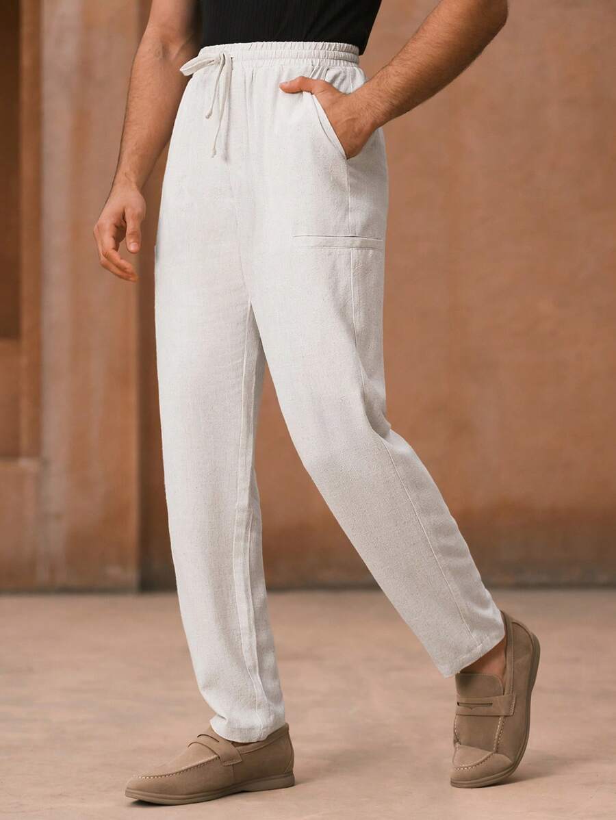 Manfinity VCAY Pantalones casuales de cintura media y pierna recta tejidos para hombre, adecuados para el verano