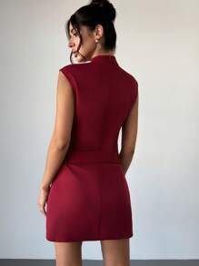 Firerie Vestido nuevo versátil con decoración metálica, manga medio, cintura anudada y diseño de ancla en color rojo