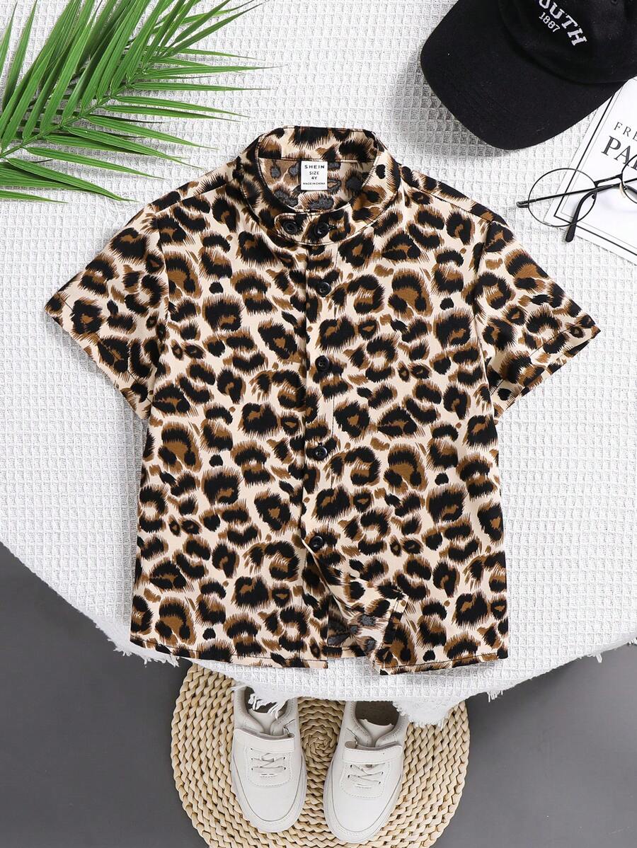 SHEIN Young Boy Collared Patchwork Plaid Short Sleeve Shirt With Contrast Button - Multicolor - View 1