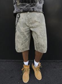 Manfinity EMRG Quần short denim rộng rãi họa tiết rằn ri cho nam, dài vừa phải - xanh quân đội - Xem 8