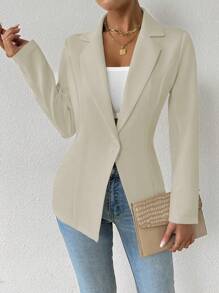 RosyDaze Women's Casual Solid Color Lapel Neck Long Sleeve Blazer