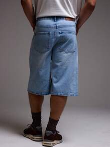 Pantalones cortos vaqueros de mezclilla lavada de corte largo para hombres, Y2K para primavera y verano - Azul - Ver 4