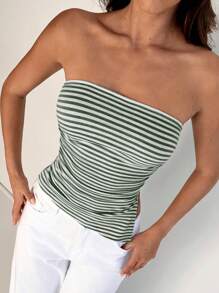 SHEIN EZwear Top corto asimétrico a rayas para mujer para citas y vacaciones