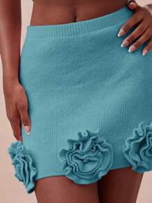 NYA SZN Knit Floral Detail Mini Skirt Summer - Blue - View 1
