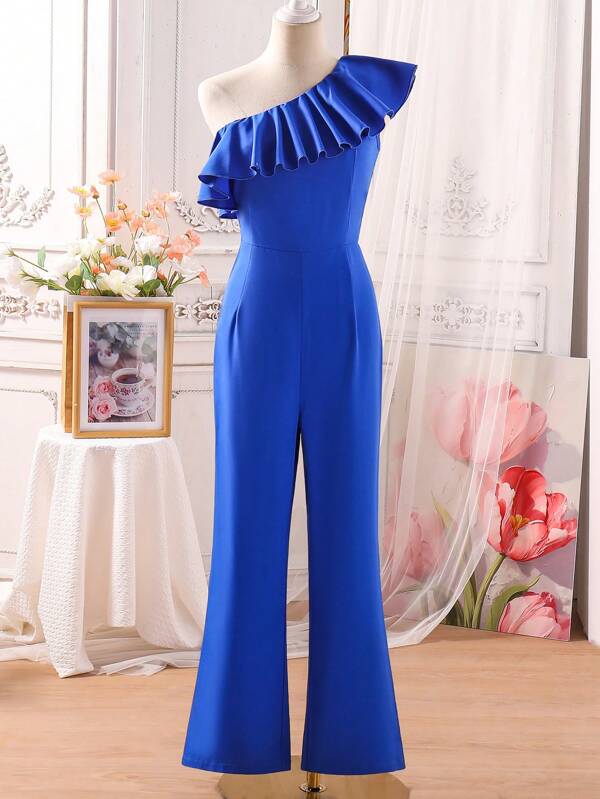 Teen Girl Open Shoulder Solid Color Minimalist Casual Daily Jumpsuit