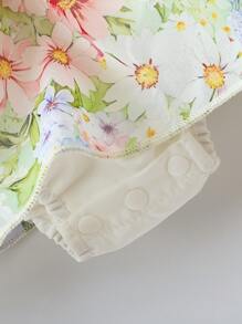 SHEIN Baby Girl Sleeveless Simple Fashion Floral Print Chiffon Bodysuit For Summer