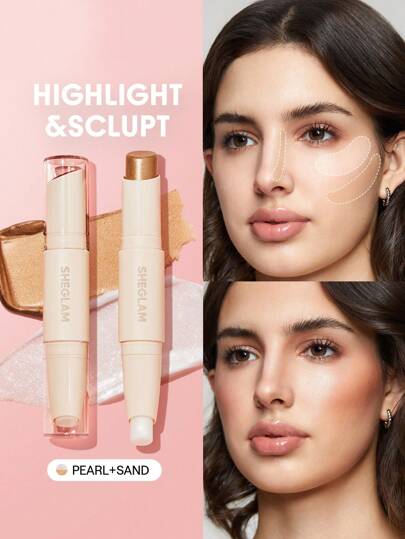 Barra De Contorno Color & Sculpt-Pearl & Sand 2 En 1 Iluminador De Doble Cabezal, Altamente Pigmentado, Que No Se Desvanece, De Doble Uso, Iluminador, Contorno, Iluminador, Contorno Profesional, , Navidad, Invierno, Contorno Y Bronceador Marca Belleza Maquillaje CosméTico Para Mujeres NiñAs Perfecto Para OtoñO Invierno Ideal Para Y2K Elegante Moda Adecuado Para CumpleañOs Navidad Presente Fiesta Listo Mejor Color