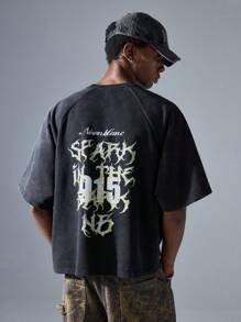 NEON BLANC Men's Street Fashion Letter Graphic T-Shirt - Black - View 3