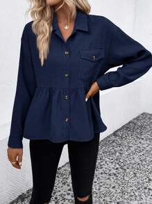 SHEIN LUNE Casual Versatile Simple Solid Color Ruffle Hem Jacket - Royal Blue - View 6