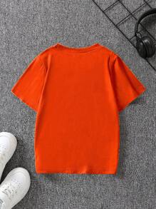 1pc Summer Customized Short Sleeve T-Shirt, Minimalist & Stylish For Young Boys - Orange - View 2