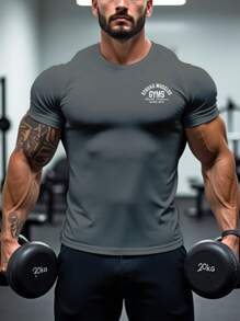 GymBeat Áo thun thể thao nam tay ngắn in chữ, kiểu dáng thường ngày, thoáng khí, nhẹ, thích hợp cho tập gym hoặc tập luyện. - Màu xám đen - Xem 2