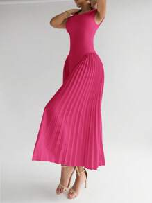Firerie Women's Pleated A-Line Bodycon Midi Dress, Elegant - Hot Pink - View 4