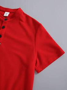 SHEIN Camiseta Polo De Manga Corta Y Color Sólido Cómoda Para Niño Intermedio, Ideal Para Uso Informal