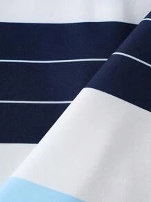 SHEIN 2件套男童条纹短袖单排扣衬衫和短裤套装 - 寶藍色 - 查看 3