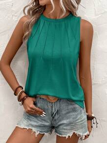 SHEIN Clasi Top holgada de mujer con diseño de rayas de unicolor y cuello redondo - Verde - Ver 5