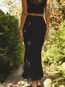 Aralina 1pc Women Solid Color Minimalist Style Skirt, Suitable For Summer