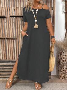 Einfaches tägliches Kleid Einfarbig für Damen mit Große Größen, als Outfit für Thanksgiving Maxikleid