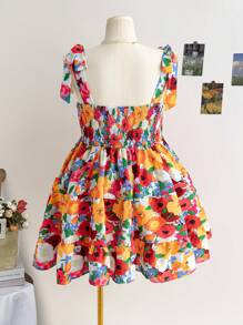 Soleia Plus Size Women Vacation Wide Strap Bow Knot Decor Waist-Cinched A-Line Mini Dress