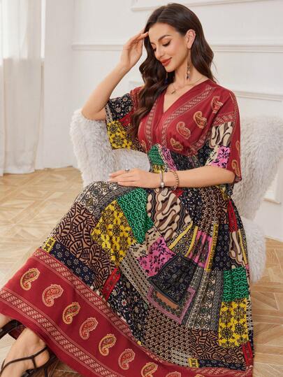 SHEIN Lacomfia Vestido informal y recatado con diseño floral de colocación para mujeres