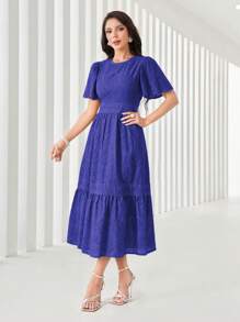 Mulvari Vestido largo de mujer de color lila sólido con bordado calado, elegante para verano - azul real - Ver 5
