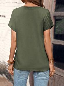 SHEIN 女士短袖圆领简约时尚 T 恤，适合夏季 - 綠色 - 查看 2