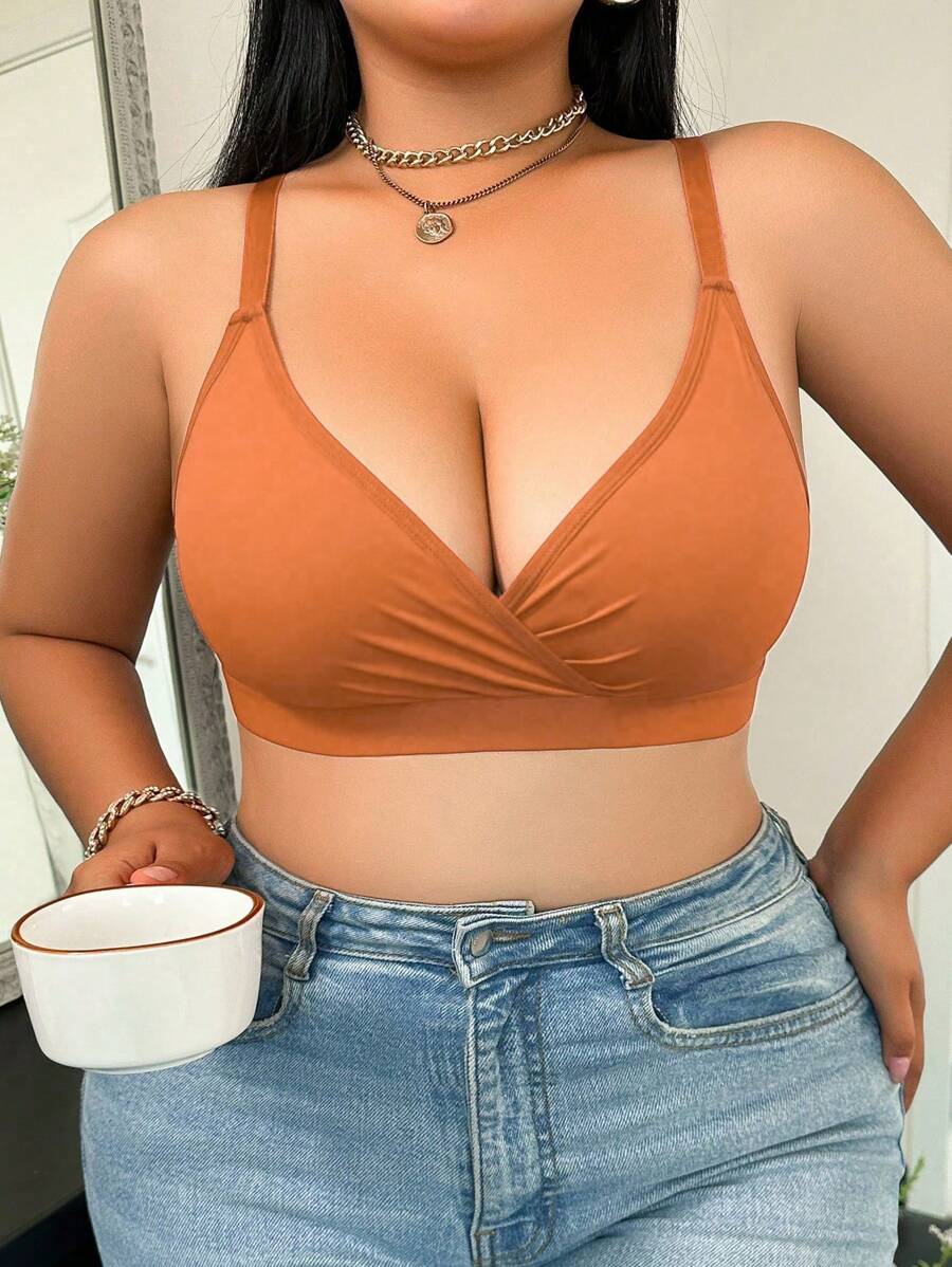 1 pieza Sujetador inalámbrico y sin relleno de talla grande - Naranja - Ver 1