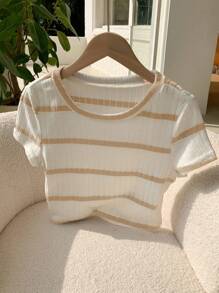 Comfortcana Women Ribbed Ribbed T-Shirt, Minimalist Fashion, Suitable For Summer