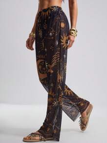 SHEIN Swim Women Moon & Star Print Long Pants & Coverall - Black - View 2