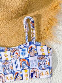 Teen Girl Fitted Casual Geometric Pattern Exclusive Swimwear Set - Blue - View 3