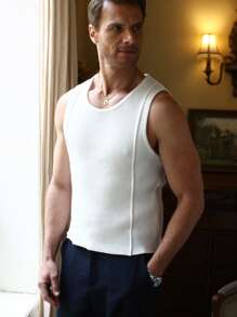 Manfinity Homme Men's Solid Color Crew Neck Sleeveless Casual Knit Vest - White - View 3