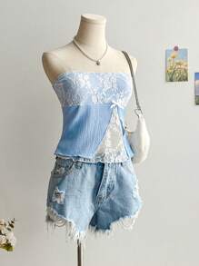 Soleia 女士度假蕾丝拼布抹胸 - 白色 - 查看 3