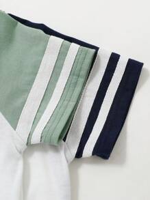 Set da 4 pezzi per ragazzi composto da t-shirt con maniche a spalla e stampa carina, shorts lavorati a maglia, completo di due tonalità, ideale per abbigliamento per bambini, adatto per scuola, feste, cerimonie, eventi, viaggi, attività sportive, primavera ed estate