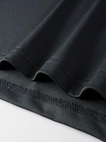 Manfinity Homme Men's Solid Color Patchwork V-Neck Short Sleeve Simple T-Shirt, Casual Daily Wear - Dark Grey - View 4