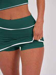 Musera Sport Binding Detail Small Split Sports Gym Skort Only, Padel, Tennis, Racquetball, Pickleball Gym Fitness Fall Winter - Dark Green - View 3