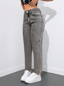 SHEIN Tall High Waisted Women's Denim Tapered Pants, Minimalist Fashion Suitable For Summer