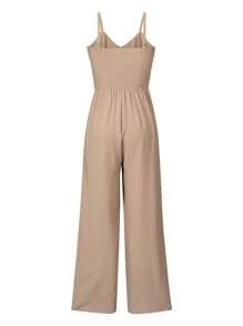 RosyDaze Women's Fashion Solid Color Waist-Cinching Sleeveless Jumpsuit