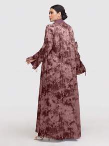 Al Najma 保守优雅的女士长款大理石印花系带拼接长袍，朴素 - 紅木色 - 查看 2