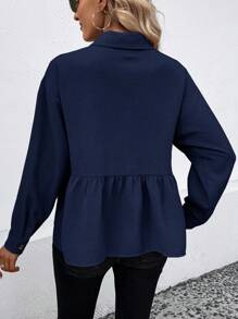 SHEIN LUNE Casual Versatile Simple Solid Color Ruffle Hem Jacket - Royal Blue - View 2