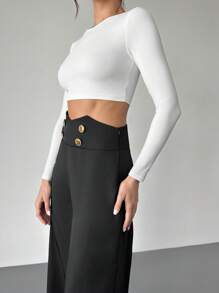 Firerie Pantalon de travail noir taille haute et évasé amincissant pour femmes - Noir - Voir 5